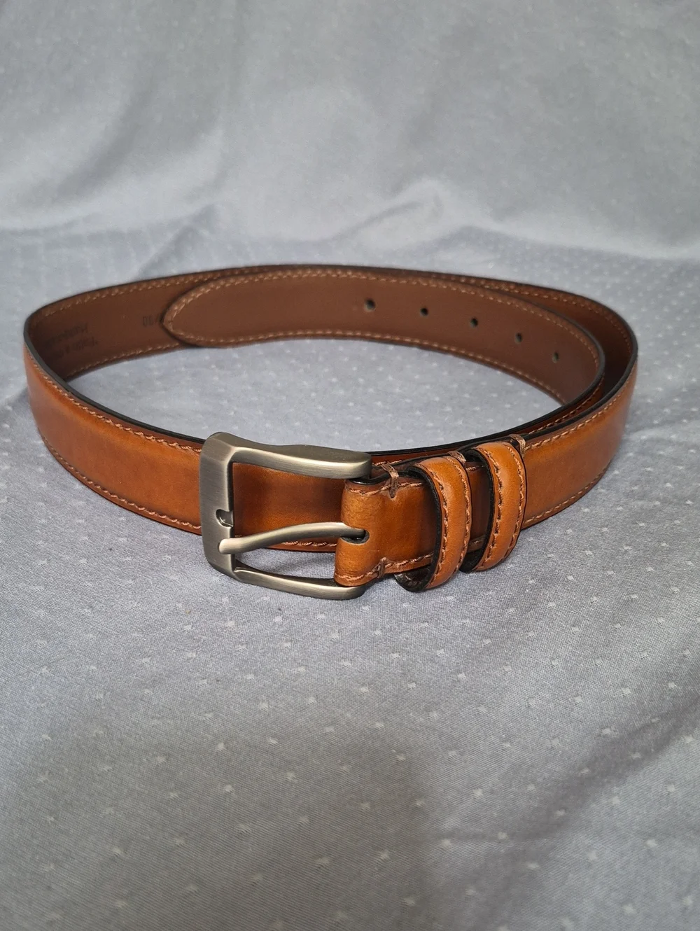 Handmade Italian Cognac Leather Belt with Brushed Silver Buckle Mens 36 Classic